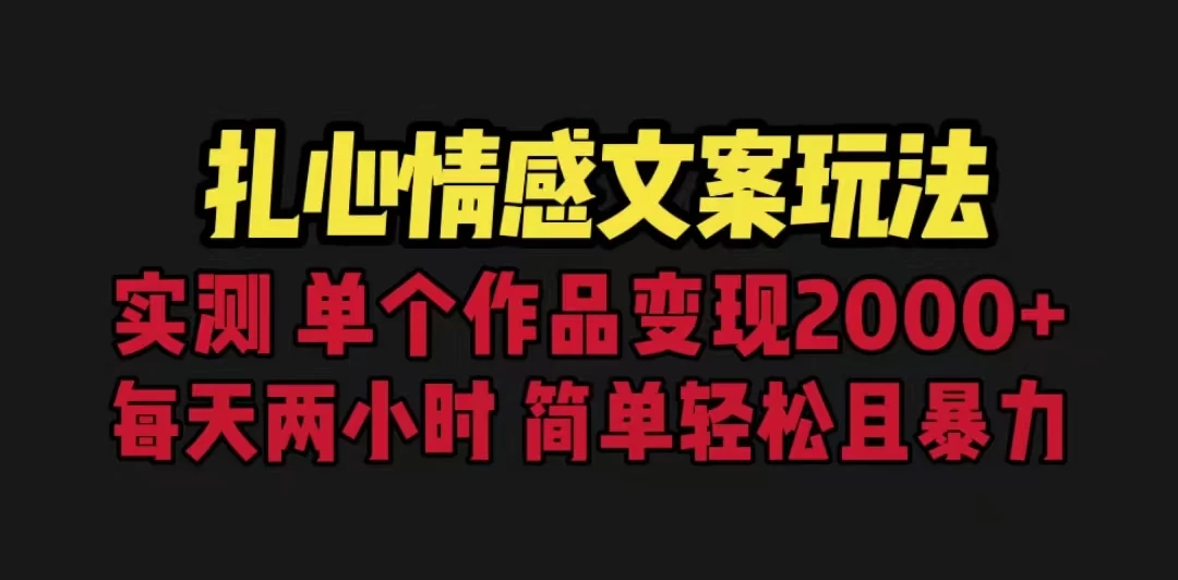 扎心情感文案玩法，单个作品变现2000+，一分钟一条原创作品，流量爆炸-星云科技 adyun.org