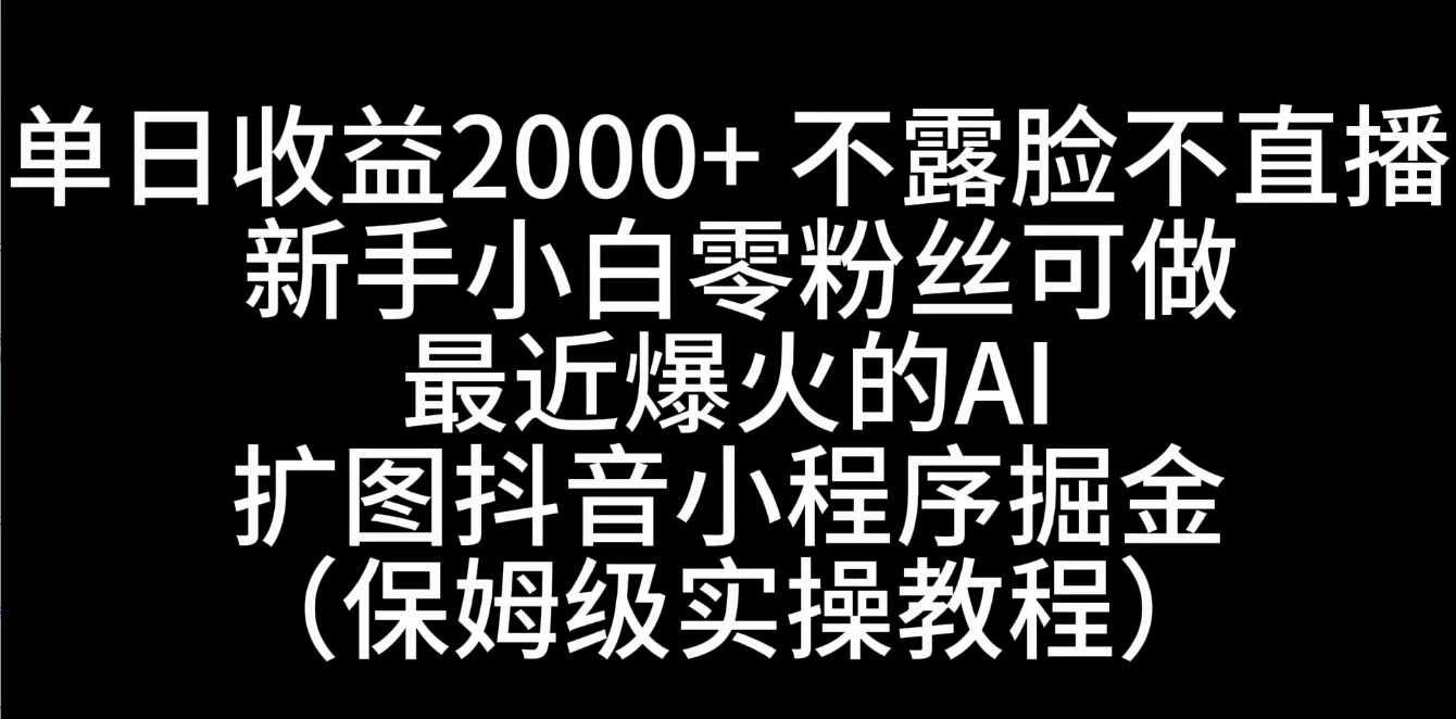 单日收益2000+，不露脸，不直播，新手小白零粉丝可操作最近爆火的AI扩图抖音小程序掘金（保姆级实操教程）-星云科技 adyun.org