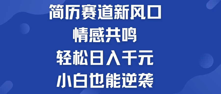 揭秘！简历模板赛道的新风口，情感共鸣，轻松日入千元，小白也能逆袭！-星云科技 adyun.org