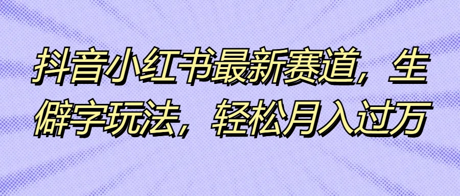 抖音小红书最新赛道，生僻字玩法，轻松月入过万-星云科技 adyun.org