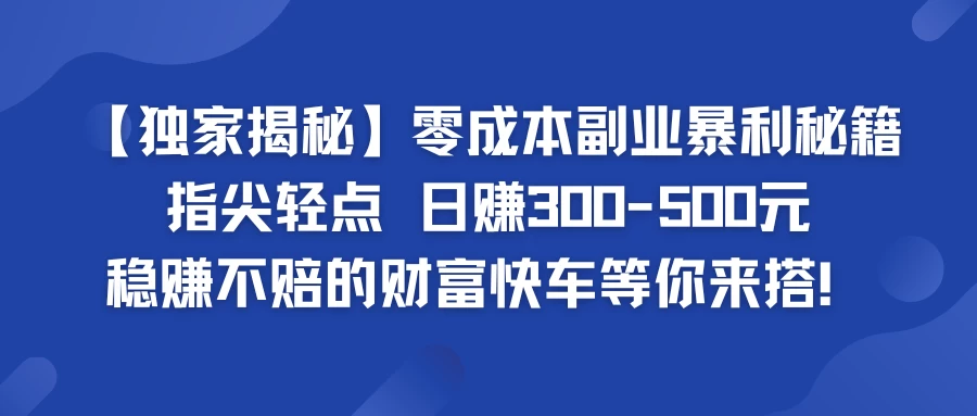 独家揭秘零成本副业暴利秘籍：指尖轻点，日赚300-500元，稳赚不赔的财富快车等你来搭！-星云科技 adyun.org