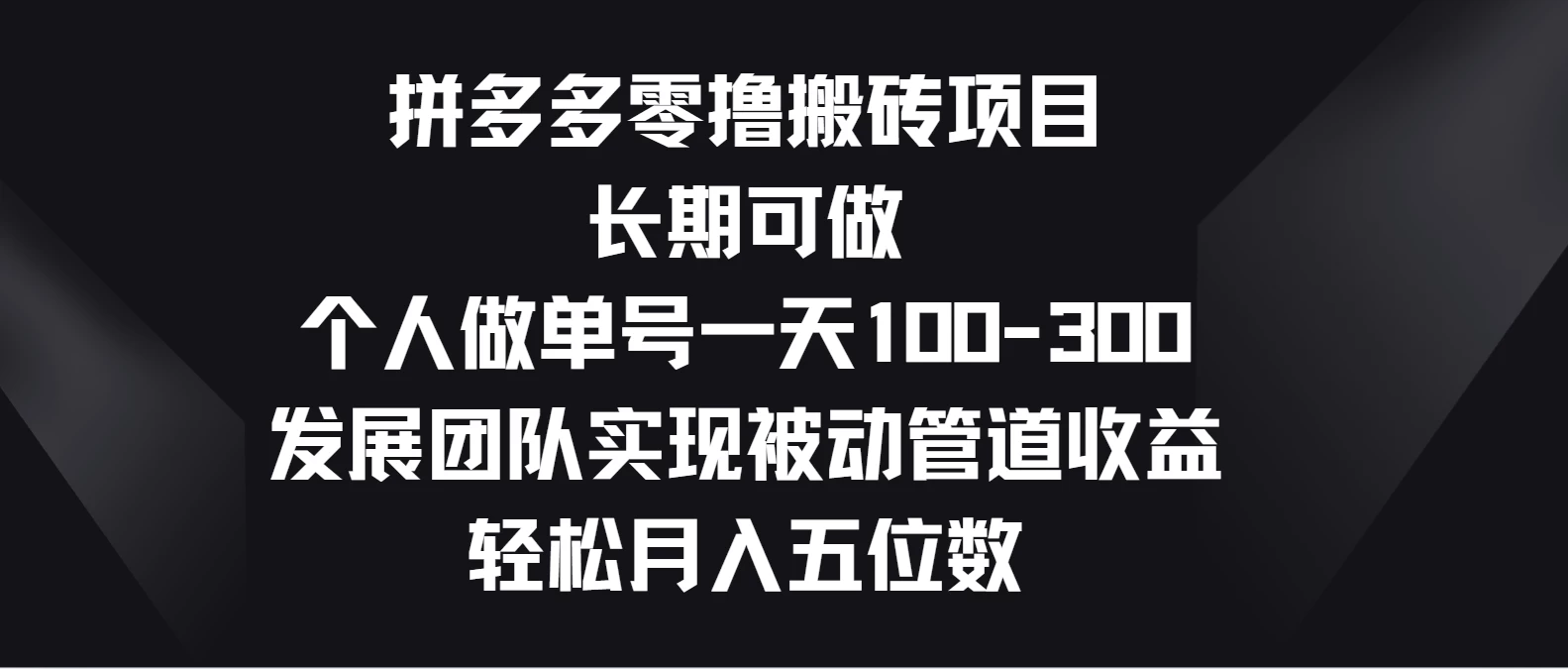 拼多多零撸搬砖项目，长期可做，个人做单号一天100-300，发展团队实现被动管道收益，轻松月入五位数-星云科技 adyun.org