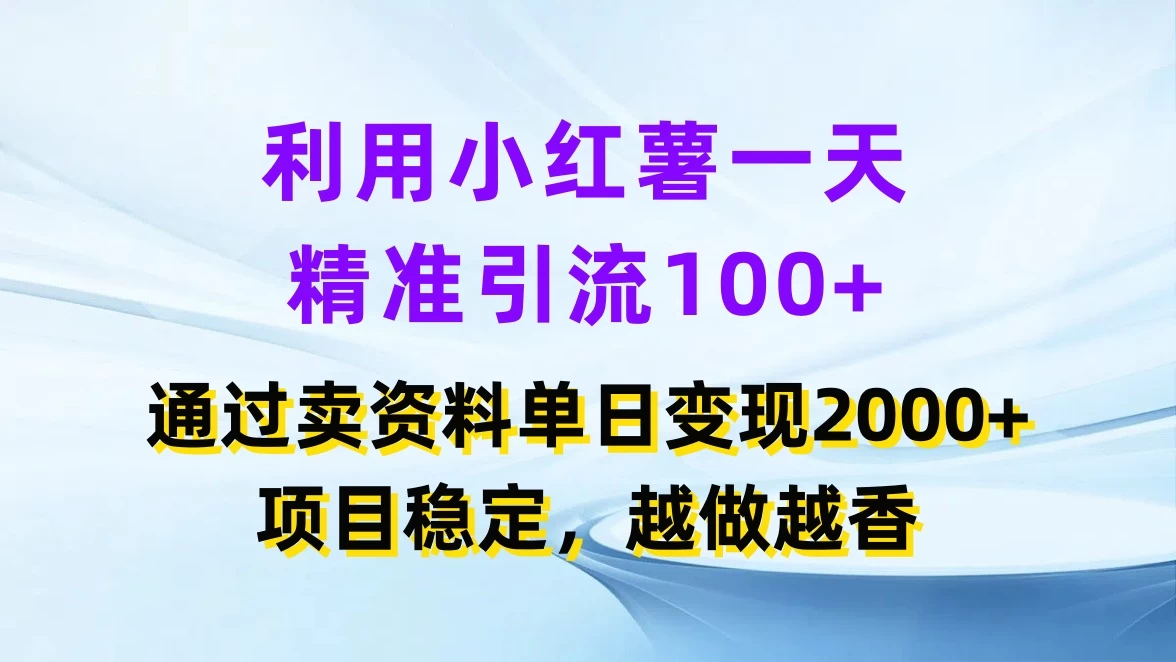 利用小红薯一天精准引流100+，通过卖资料单日变现2000+，项目稳定，越做越香-星云科技 adyun.org