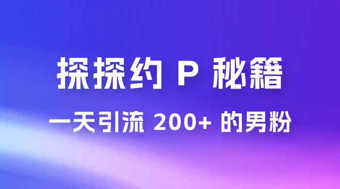 靠探探约 P 秘籍，一天引流 200+ 的男粉，日赚1000+，就是这么玩的-星云科技 adyun.org