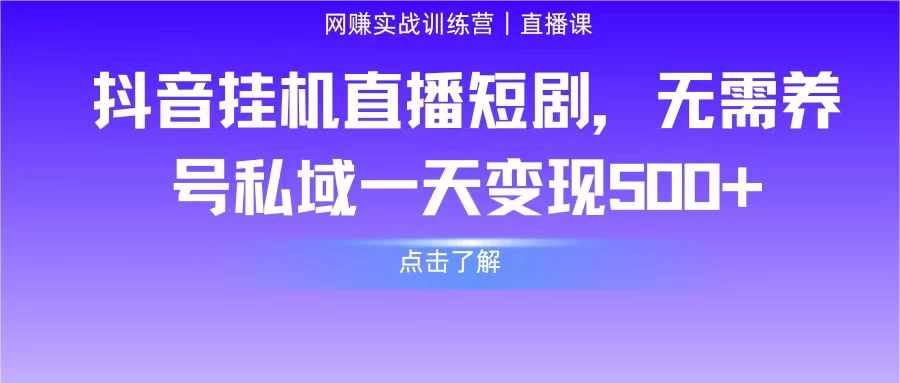 抖音挂机直播短剧，无需养号私域一天变现500+-星云科技 adyun.org