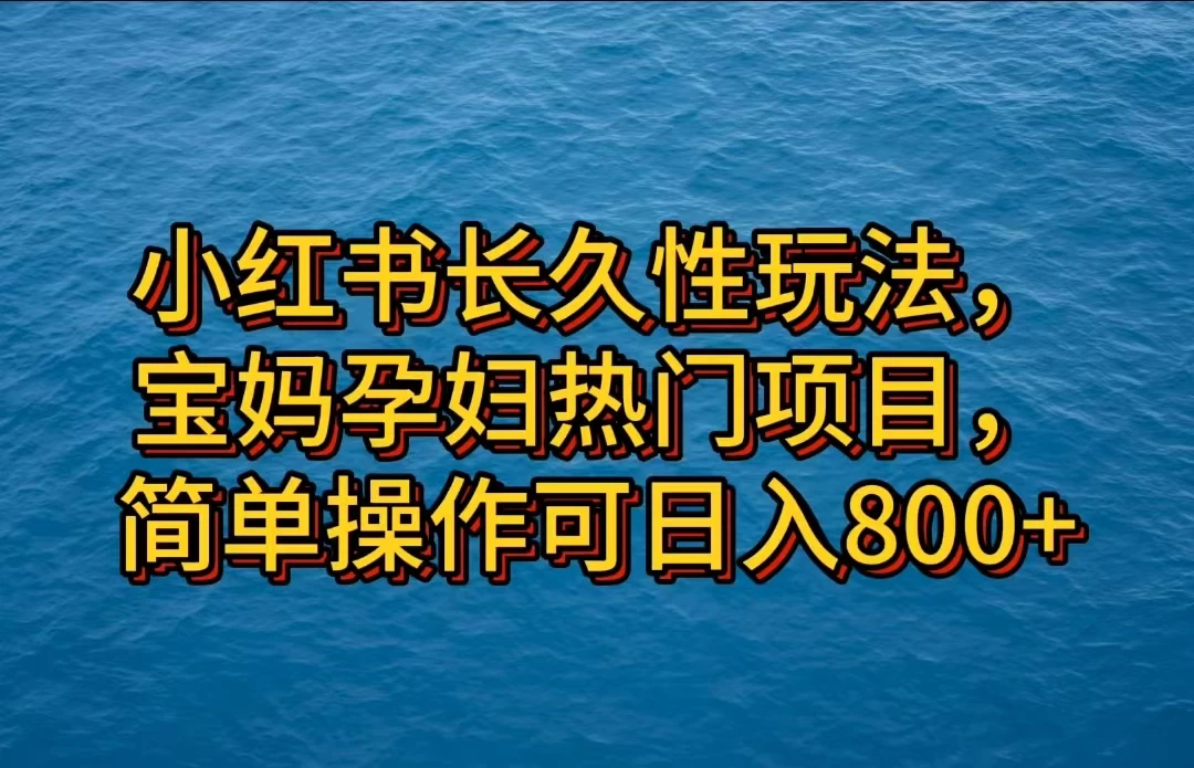 小红书长久性玩法，宝妈孕妇热门项目，简单操作可日入800+-星云科技 adyun.org