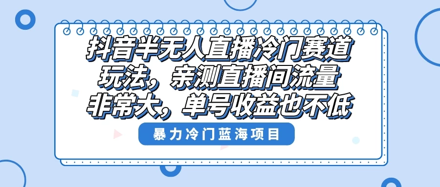 抖音半无人直播冷门赛道玩法，直播间流量非常大，单号收益也不低！-星云科技 adyun.org