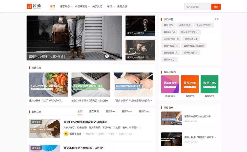 WP酱茄Free主题免费开源版 wordpress主题-星云科技 adyun.org