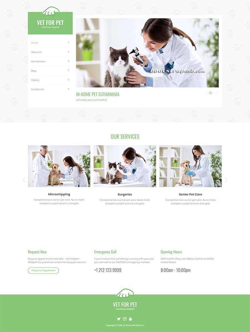 Bootstrap绿色宠物医院网站html模板-星云科技 adyun.org