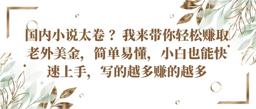 国内小说太卷 ？我来带你轻松赚取老外美金简单易懂，小白也能快速上手，写的越多赚的越多-星云科技 adyun.org