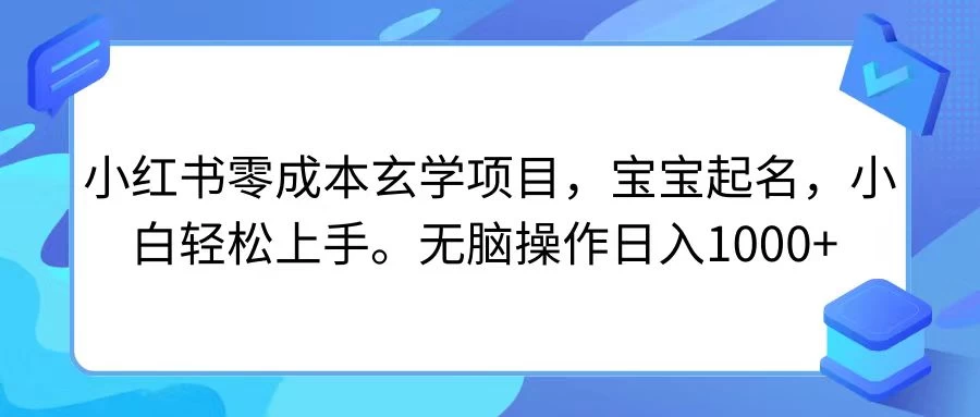 小红书零成本玄学项目，宝宝起名，小白轻松上手，无脑操作日入1000+-星云科技 adyun.org