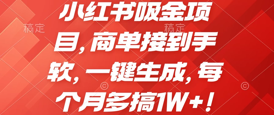 小红书吸金项目，商单接到手软，一键生成，每个月多搞1W+-星云科技 adyun.org