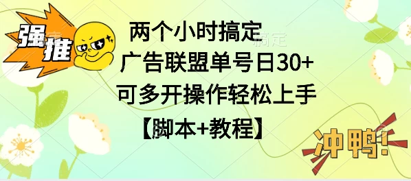 广告联盟掘金，每天2小时稳定收益单号30+可多开，轻松上手，全套详细【脚本+教程】-星云科技 adyun.org