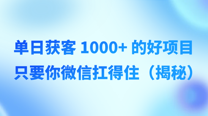 单日获客 1000+ 的好项目，只要你微信扛得住（揭秘）-星云科技 adyun.org