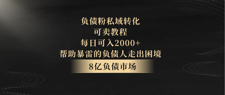 8亿负债市场，负债粉私域转化，可卖教程，每日可入2000+，无需经验（包含资料）-星云科技 adyun.org