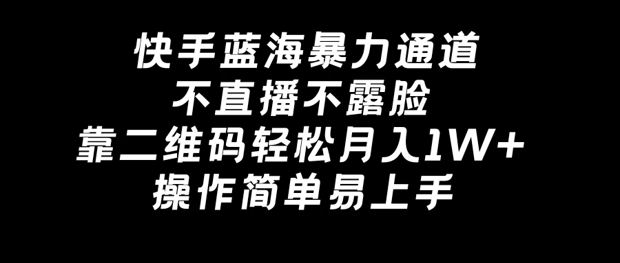 快手蓝海暴力通道，不直播不露脸，靠二维码轻松月入1W+，操作简单易上手-星云科技 adyun.org