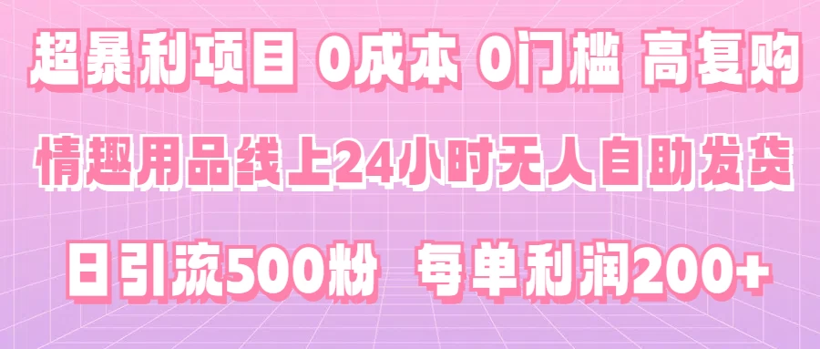 超暴利项目，情趣用品线上24小时-无人自助发货，0成本，0门槛，高复购，有手就能做，日引500粉，每单利润200+-星云科技 adyun.org