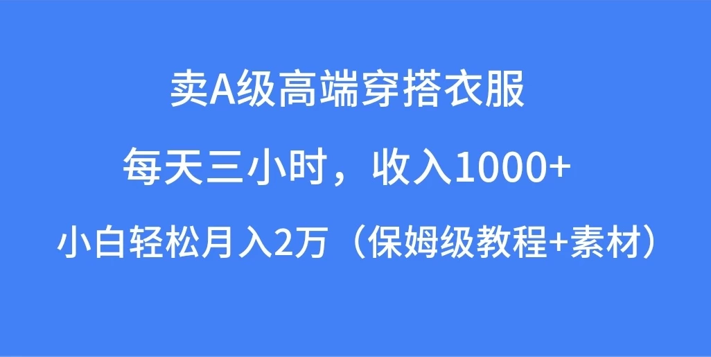 每天三小时，收入1000+，卖A级高端穿搭衣服，小白轻松月入2万，（保姆级教程+素材）-星云科技 adyun.org