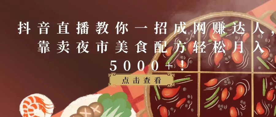 抖音直播教你一招成网赚达人，靠卖夜市美食配方轻松月入5000+！-星云科技 adyun.org