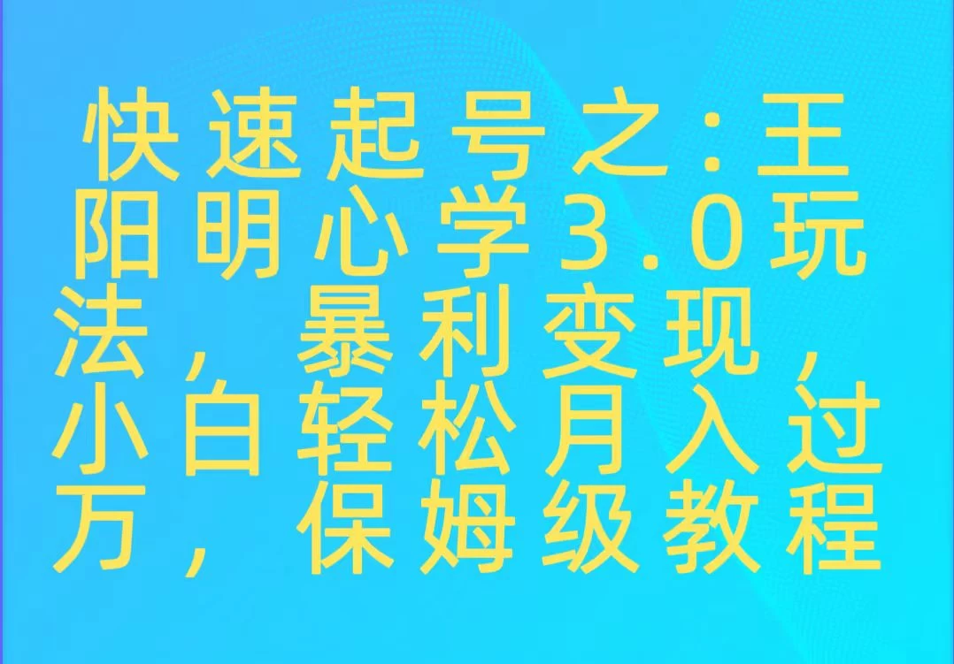 快速起号之：王阳明心学3.0玩法，暴力变现，小白轻松月入过万，保姆级教程-星云科技 adyun.org