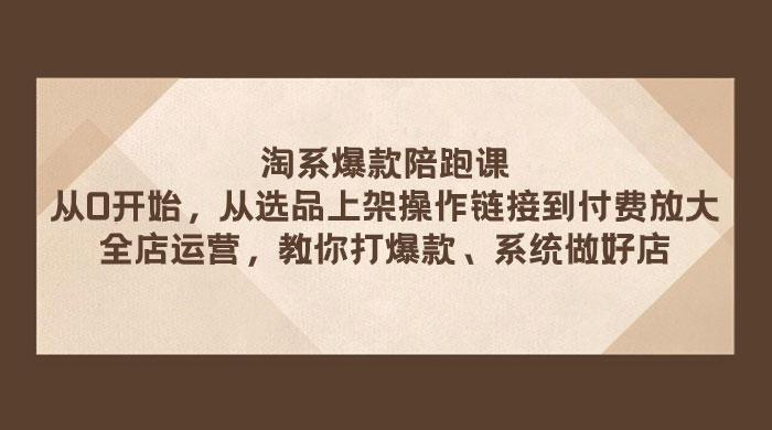 淘系爆款陪跑课：从选品上架操作链接到付费放大、全店运营、打爆款、系统做好店-星云科技 adyun.org