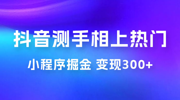 抖音小程序掘金：测手相上热门，当天见收益一小时变现 300+-星云科技 adyun.org