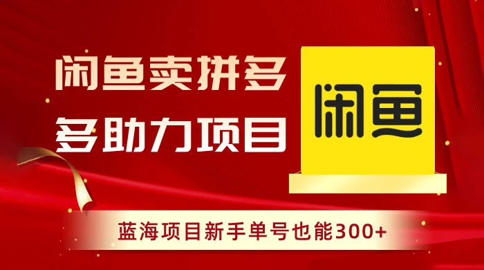 闲鱼卖拼多多助力项目，蓝海项目新手单号也能 300+-星云科技 adyun.org