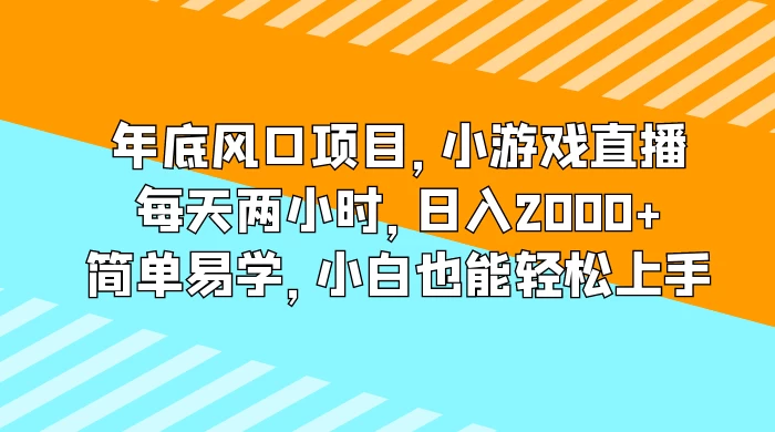 年底风口项目，小游戏直播，每天两小时，日入2000+，简单易学，小白也能轻松上手-星云科技 adyun.org