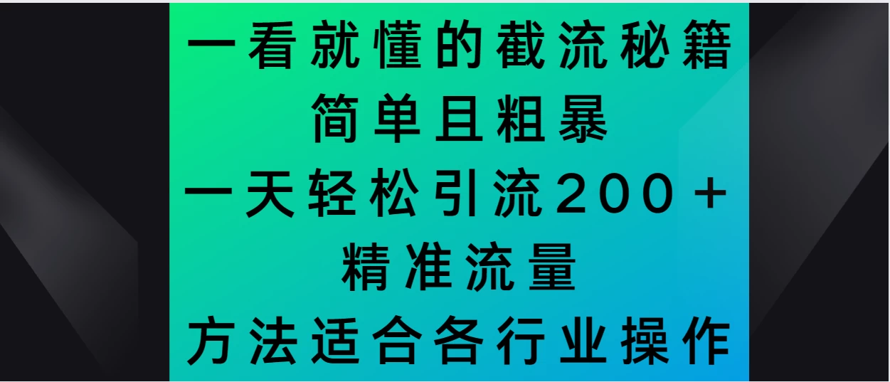 一看就懂的截流秘籍，简单粗暴，一天轻松引流200＋精准流量 方法适合各个行业操作-星云科技 adyun.org