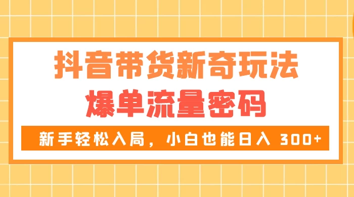 抖音带货新奇玩法，爆单流量密码，新手轻松入局，小白也能日入 300+-星云科技 adyun.org