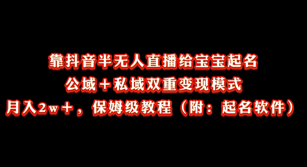 靠抖音半无人直播给宝宝起名，公域＋私域双重变现模式， 月入20000＋，保姆级教程（附：起名软件）-星云科技 adyun.org