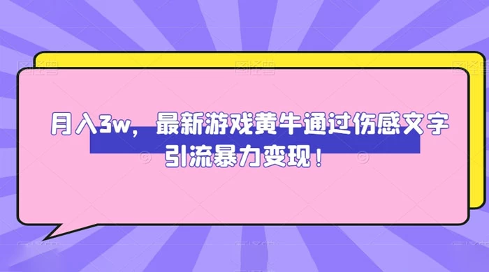 月入 3W，最新游戏黄牛通过伤感文字引流暴力变现-星云科技 adyun.org