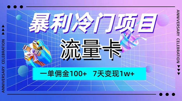 暴利冷门项目，流量卡，一单佣金 100+，7 天变现 1w+-星云科技 adyun.org